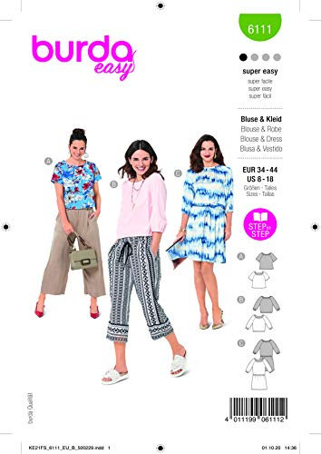 Burda 6111 Schnittmuster Bluse und Kleid (Damen, Gr. 34-44) Level 1 super Easy