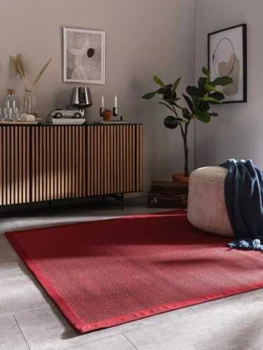 benuta Nest Sisal Naturfaser Teppich Sana - Rot 150x150 cm - Robuster Teppich für Esszimmer & Wohnzimmer - 100% Sisal Naturfaser - Zeitloses Design