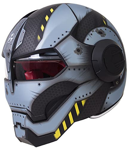 BANNESE Motorradhelm Full Face Predator Helm Motorrad, Persönlichkeit Cool Flip Open Helmmaske Für Motorrad-, Roller- Oder Clubpartys Und Cosplay Prop, DOT-Zertifiziert,Matte Blue,XL