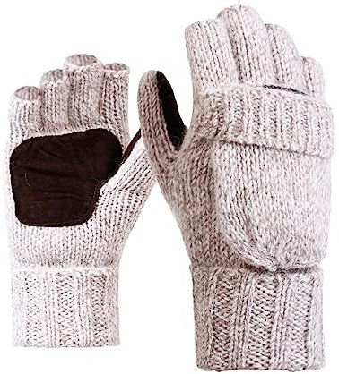 Yumech Winter Gestrickte Finger Handschuhe Thermische Cabrio Fäustlinge Klappe Abdeckung Wolle Halb Finger Handschuhe für Männer Frauen Indoor Outdoor