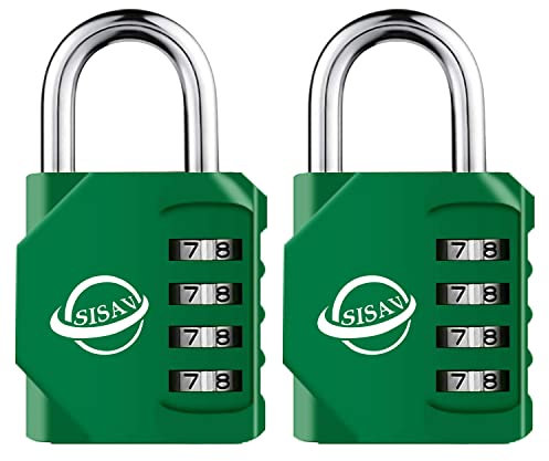 SISAV Cadenas à Combinaison 4 Chiffres Pour Usage Extérieur,Pour Casier de Gymnase Scolaire,Casier de Sport,Portail de Clôture,Portail,Loquets et Boîte à Outils,Vert (2 Pièces)