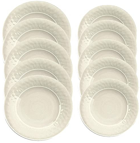 Crackle Glaze Cream - Melamine/Plastic 10 Piece Dinner & Side Plate - Set for 5
