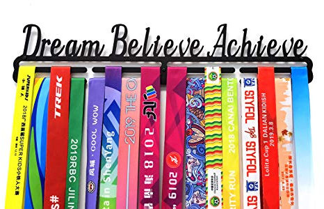 Qktxktzy Dream Believe Achieve Medaillenaufhänger für Läufer, Medaillenhalter für Laufpreise, Medaillenständer, Display, beste Geschenke für sportliche Ehre