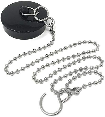 Smith’s® (38.5mm-40mm) Black Plug & Chain - Bathtub, Bathroom, & Kitchen Sink Plug | 48cm Strong Stainless Steel Ball Chain With S-Hooks | Comes Pre-Assembled