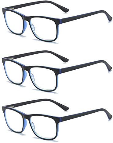 MMOWW 3er-pack Lesebrille Damen und Herren, Anti-blaue Computerbrille mit Federscharnieren(Blau, +2,5