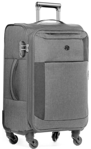 FERGÉ Handgepäck-Koffer erweiterbar Saint-Tropez Bordgepäck-Trolley Weichschale 55 cm erweiterbar Stoffkoffer Kabinentrolley 4 Rollen Stretch-Flex grau