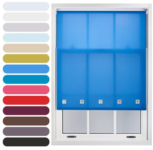 FURNISHED Square Eyelet Light Filtering Polyester Daylight Kitchen Blinds Trimmable Window Blind, Blue, 95W x 210H cm