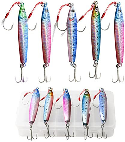 Cricia Angelvorrichtung, 5 Stück 30 g / 40 g Glow Pitch Jigs, Double Assist Hook Fishing Jig Lead Salzwasser-Jigging-Köder Thunfisch, Dogtooth-Thunfisch, Gelbschwanz, Kingfish,
