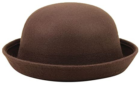 Kette Blaues Eleganter Solider Hut für Erwachsene mit aufrollbarer Krempe, Panama-Melone, Fischerhut, Herren-Damen, Klassische Wolle, runde Melone (Coffee, One Size)