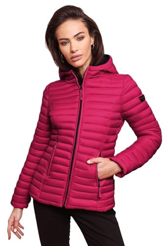 MARIKOO Damen Steppjacke Übergangsjacke gesteppte Jacke mit Kapuze Frühjahr Stepp B857 [B857-Asr-Fuchsia-Gr.XL]