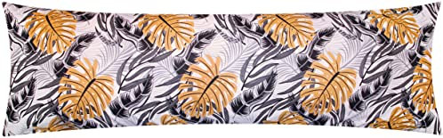 Baumwoll Renforcé Seitenschläferkissen Bezug 40x145cm - Blätter in Grau, Schwarz und Orange - 100% Baumwolle Stillkissenbezug (KY-660/1)