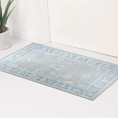 Oushak Moderner Teppich, Grautöne und Used-Look, Vintage-Teppich, türkische Pastellfläche, orientalischer antiker Stil, Luxus-Wohnzimmer, Schlafzimmer, 60 x 90 cm