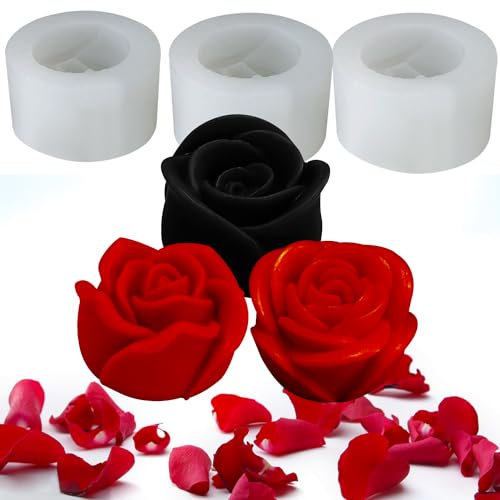 Rose moule à savon Fleur valentin 3 pièces moules decoration fleurS pour gateau pour 3D bougies fleurs moule à savon petit moule à bougie moule rose fondant DIY pour Décoration Gâteaux