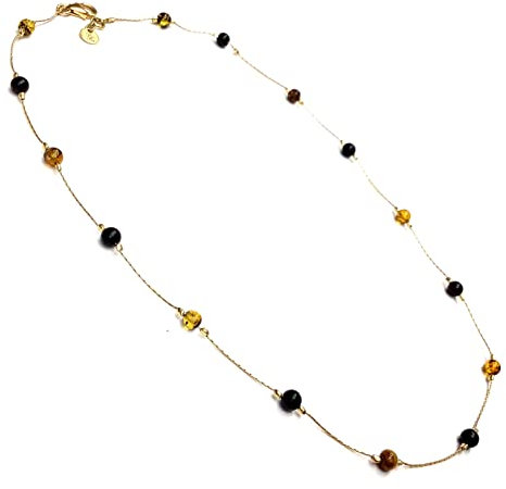 Halskette Damen Gold vergoldeter Sterling Silber 925 mit Bernstein Kugeln 4mm, 45cm oder 50cm verfügbar, echter baltischer Bernstein, Schmuck Kollektion W 22/23 (Mehrfarbig, 45)