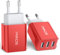 SCHITEC Caricatore USB da Muro a 3 Porte, 15W/3A Caricabatterie Presa USB Universale per iPhone 11 XS XR Samsung M20 S10 Huawei P30 P20 Lite, HTC, Tablet e Altro (Red)