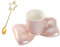 BLUGY Tasse à café en céramique - Motif nuage - Jolie tasse à café fantaisie avec nœud - Dessous de verre - Cuillère à café en céramique - 200 ml - Pour bureau, maison - Rose