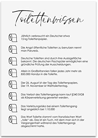 Nastami Poster TOILETTENWISSEN Poster Badezimmer mit unnützem Wissen Geschenk Einzug DIN A3