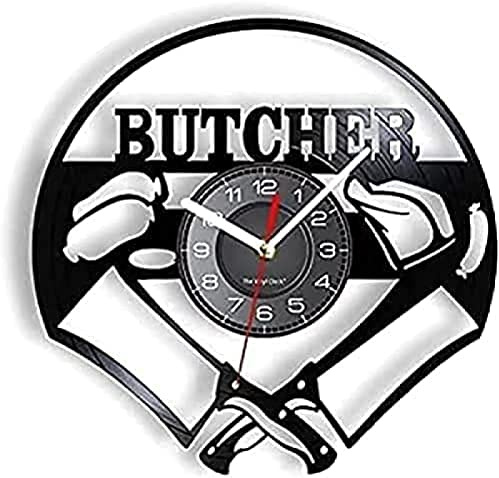 Silent Wall Clock Chef Butcher Cross Knife Vinyl Record Wall Clock Kitchen Dining Decor Butcher Shop Grilling BBQ Party Decorative Clock