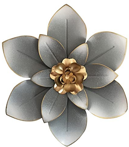 Metallblumen-Wandkunst, 25.4 cm, rustikale, moderne Blumenskulptur, abgenutzte Eisen-Wandbehang, Heimdekoration, Akzentkunstwerke für Innenbereich, Küche, Schlafzimmer, Garten, Terrasse (07-grau)