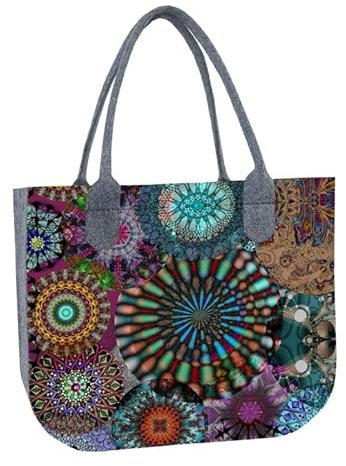 Bertoni Einkaufstasche LADY XL mit Aufdruck Carousel - Praktische und leichte Tragetasche mit Reißverschluss - Für das Format A4 - Filztasche, Dameneinkaufstasche, Einkaufsbeutel