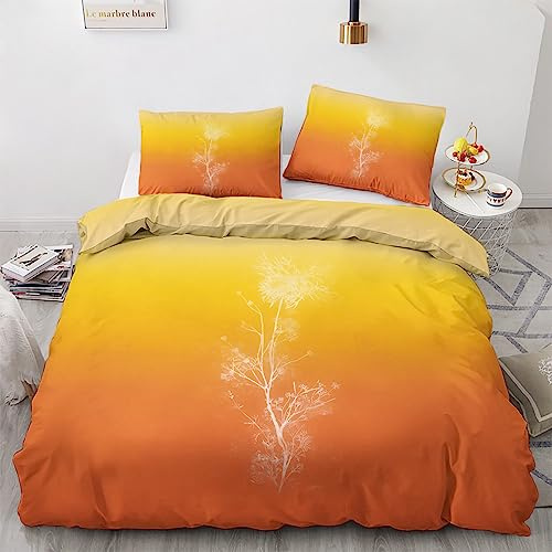Generisch Pflanzen Bettwäsche 135x200 2 teilig - Orange Bettbezug, Sommer Bettwäsche-Sets, Weich & Bügelfrei Mikrofaser Wendebettwäsche und 1 Kissenbezug 80x80 mit Reißverschlus 2&F-542