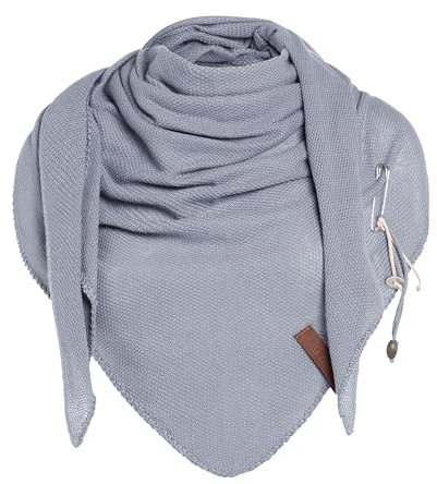 KNIT FACTORY - Lola Dreieckstuch - Fein Gestrickter Damen Schal - Tuch Schal - Für Frühling und Sommer - Baumwollmix - Steel - 190x85 cm