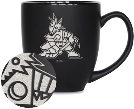Rico Industries NHL Hockey Arizona Coyotes Bistro-Tasse, 425 ml, lasergraviert, mattschwarz, Keramik, für heiße oder kalte Getränke