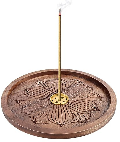 Porta Incenso in Legno, Porta Incenso per Bastoncini, Bruciatore Incenso di Loto, Porta Bastoncini di Incenso con Raccogli Cenere, Accessori per la Meditazione Porta Incenso