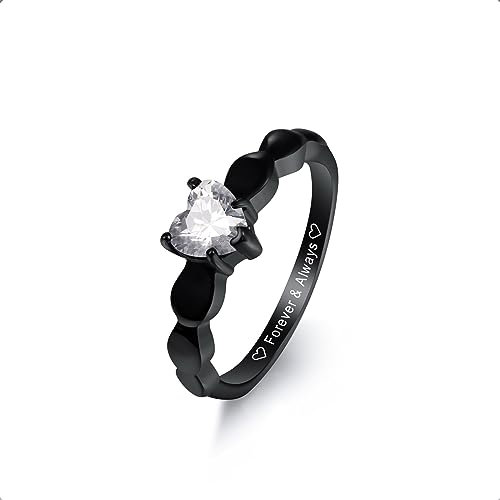 MeMeDIY Personalisierte Edelstahlpaare Ringe Set, Gravierte Namen Versprechen Ringe mit Herz Edelstein, Geschenktüte Enthalten (Weiblicher Ring, Stil 1)
