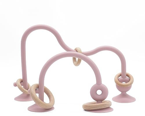 zeeloopbee Baby Teething Toy, High Chair Toys with Suction Cups for Infant Toddlers 10-12M+, Silicone Baby Teether, Montessori Sensory Highchair Toy, Suction Toys for Babies 12-24M(Pink)