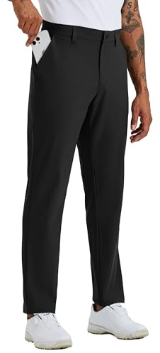 WILLIT Herren Hosen Stretch Stoffhose Lang Anzughose Freizeithose Leicht Einfarbig für Business Alltag Urlaub Strand mit Taschen 30 Schwarz 34W/30L