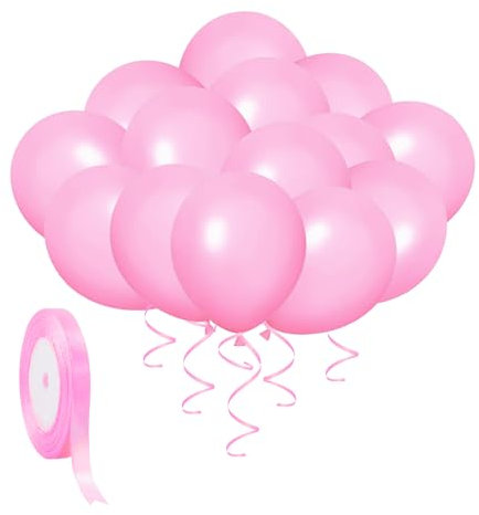 Lot de 50 ballons roses avec 1 rouleau de ruban rose, ballons de fête, d'anniversaire, décorations de mariage, décorations de fête prénatale, accessoires de décoration de la maison et du salon (rose)