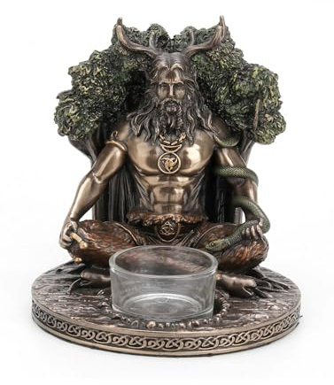 SIGNES GRIMALT Statue Harz Antic Line: Cernunnos, Dieur Keltisch mit Hirschgeweih und Kerzenhalter, Höhe 13,5 cm