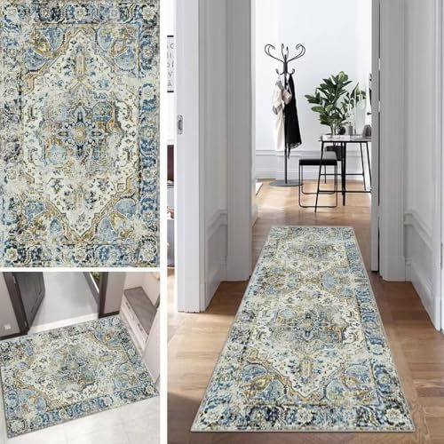 Boho Läufer Teppich Lang Vintage Klassisch Flur Läufer Abstrakte rutschfest Waschbar 90x150cm Modern Dauerhaft Läuferteppich TeppichLäufer Küchen Korridor Polyester Anpassbar Meterware