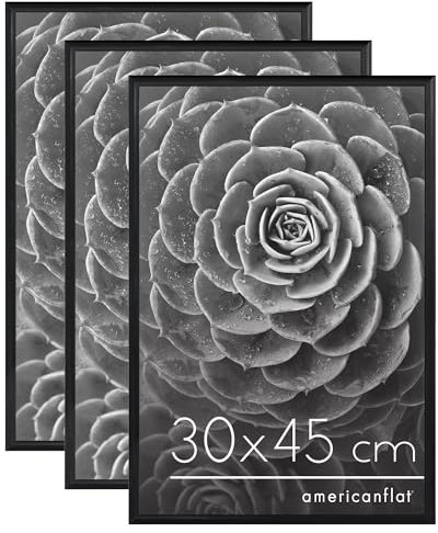 Americanflat Cadre Photo Noir de 30x45 cm - Lot de 3 - Cadre de 30x45 cm avec Encadrement Fins, Vitre en Plexiglas et Matériel de Suspension pour Affichage Vertical ou Horizontal