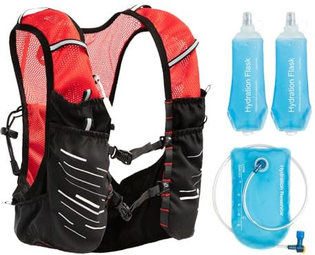 MagiDeal Trinkweste, Rucksack, Trinkrucksack, Trinkbeutel, Laufweste für Läufer, Bergsteigen, Outdoor-Sport, Radfahren, mit 2 Flaschen