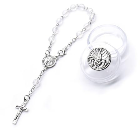CHAMEEN Präsente Geschenkidee Kurzer Auto Rosenkranz für Damen und Herren mit Kreuz Anhänger Marienbild und Perlen Glas Farbe