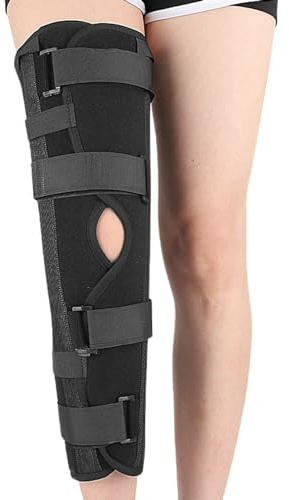 Paopaoldm Knee Immobilizer Brace Full Leg Support Brace Aluminum Alloy Straight Knee Splint For Knee Injury Recovery Four Adjustable Straps Knee Brace