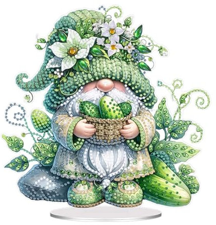 Starnearby DIY Diamond Painting Zwerge Tisch Deko 5D Diamant Painting Wichtel Deko, Gnome Diamant Malerei Ornamente, Zuhause Deko Geschenke für Mädchen (Gurke)