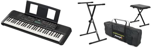 Yamaha PSR-E283 Teclado portátil para principiantes, con 410 voces de instrumentos, 150 & Audibax Onyx Pack de Soporte Teclado/Piano + Banqueta + Funda Teclado 61 Teclas