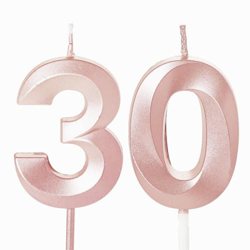 Rose Gold 30th Birthday Candles - Number 30 Candles for Cake, 30th Birthday Cake Toppers