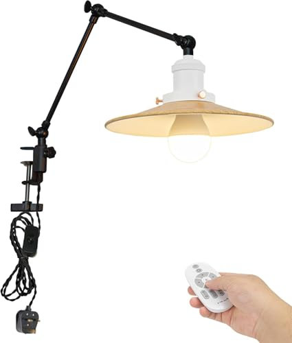 FSLiving Clip on Reading Light, Dimmable Swing Arm Desk Lamp with Remote Control, Industrial Clamp Lamp for Reading Bedside Bookshelf Office(TD-TB2773-MW)