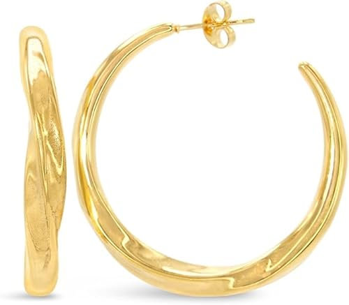 ARS-ARGENTI Creolen Ohrringe Damen Mädchen Sterling Silber 925 Gold 18K - hypoallergen (Edle Classic Creolen mit Schwung AUBREY Edelstahl 18K vergoldet 38x1mm)