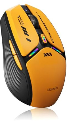 Uiosmuph G19 Mouse Wireless Bluetooth, 3 Modalità (BT5.1/5.0+2.4G) Ricaricabile Mouse Senza Fili, livello della batteria visibile, 1600 DPI Mouse per Laptop, MacBook, PC, Windows, Android, Orange