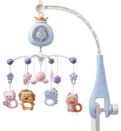 Warmiehomy Baby Cot Mobile with Light and Music Cot Mobiles for Babies with Penguin Projection Timing Function Remote Control Nursery Mobiles for Babies 0-12 Months