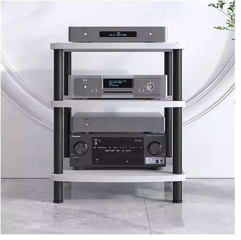 2/3/4-stufiges HiFi-Audio-Rack-Regal aus Metall und Holz, AV-Komponenten-Medienständer, Stereoschrank für Verstärker/Plattenspieler/Stereo-Receiver, Organizer für Audio- und Videogeräte (wei