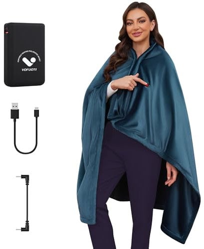 Vofuoti Große Heizdecke Kabellos mit Akku, 20000mah, Tragbare Heizdecke, Schnurloses Heizkissen für Schulter und Nacken, 3 Heizstufen, bis zu 8 Stunden (Blau)