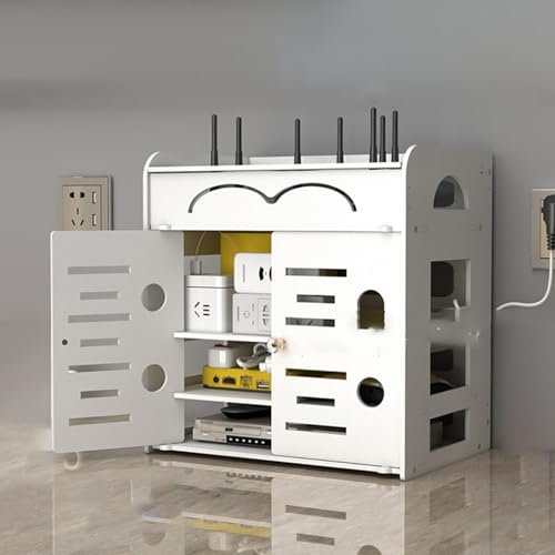 Onxyrbyte WiFi Router Storage Box,Router Schrank,WiFi-Router-Aufbewahrungsbox,WiFi Router Box Verkleidung Set-Top-Box Regal,Router Schrank aus Holz,Für Wohnzimmer,Schlafzimmer,Büro,Heimdekoration