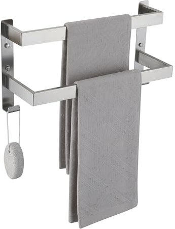 Xiarnotogi Doppia barra portasciugamani per bagno, porta asciugamani da bagno, montaggio a parete, in acciaio inox, 2 ripiani (nichel spazzolato, 40,6 cm)