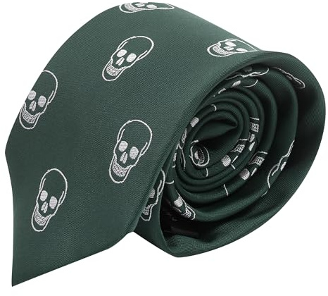 King & Priory Dunkelgrüne bestickte Totenkopf-Krawatte, grün, Einheitsgröße